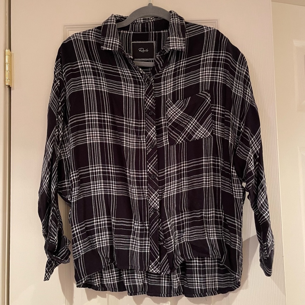 Rails Black Plaid Button Down Top